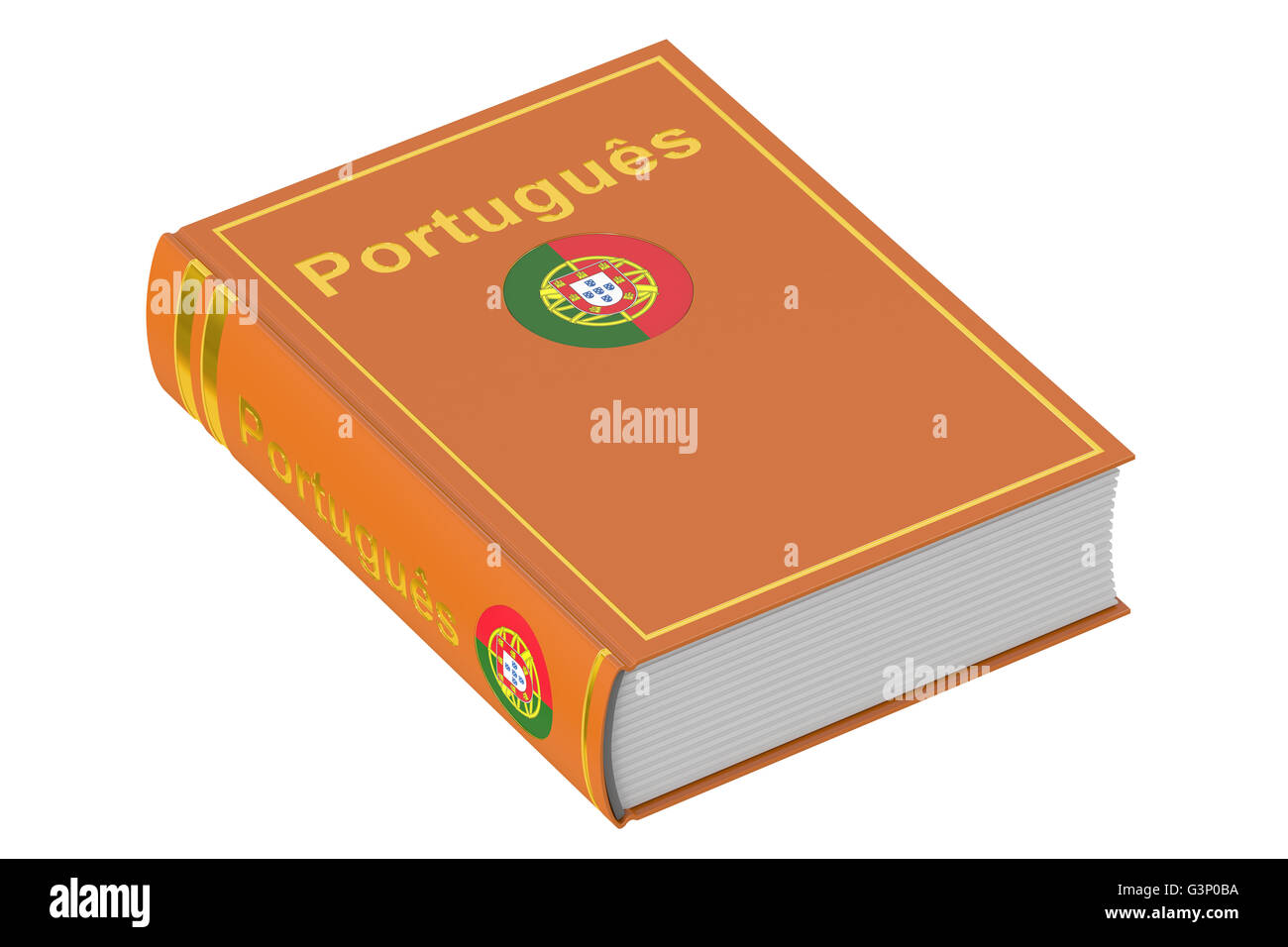 Portugiesische Sprache Lehrbuch, 3D-Rendering isolierten auf weißen Hintergrund Stockfoto