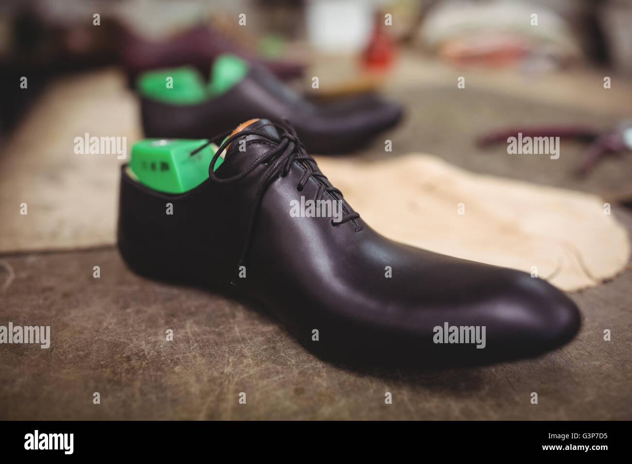 Nahaufnahme des schwarzen Business-Schuhe Stockfoto