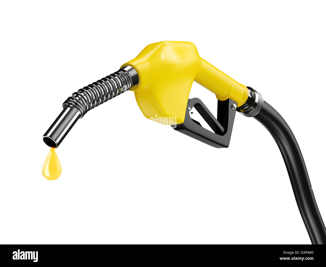 Gelbe Kraftstoff-Pumpe-Düse mit Benzin Tropfen Öl. Bio-Kraftstoff-Konzept.  3D-Rendering Stockfotografie - Alamy
