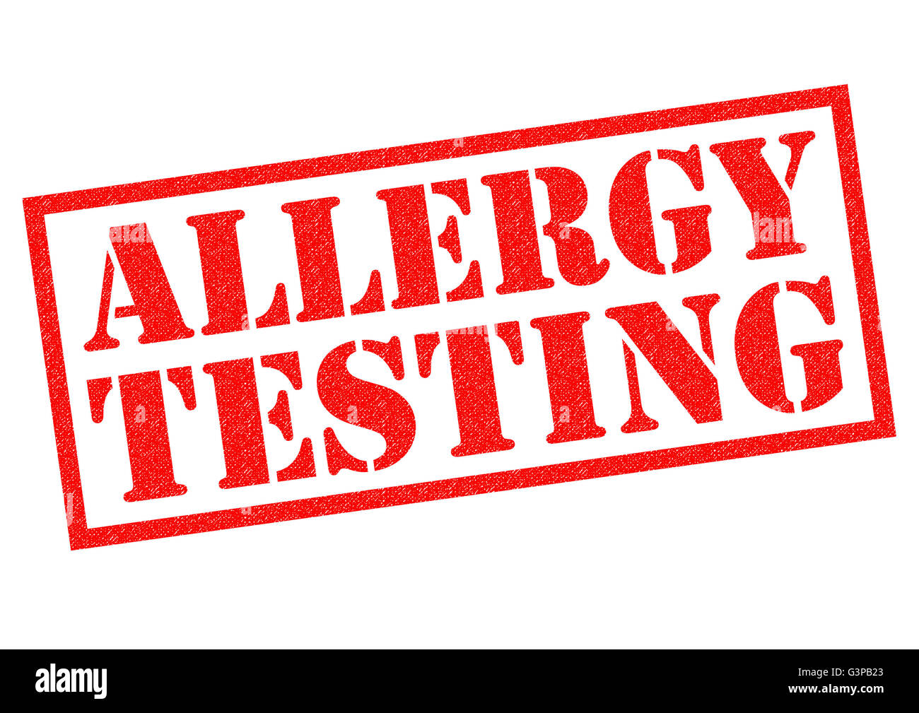 Allergie-Tests roten Stempel auf einem weißen Hintergrund. Stockfoto