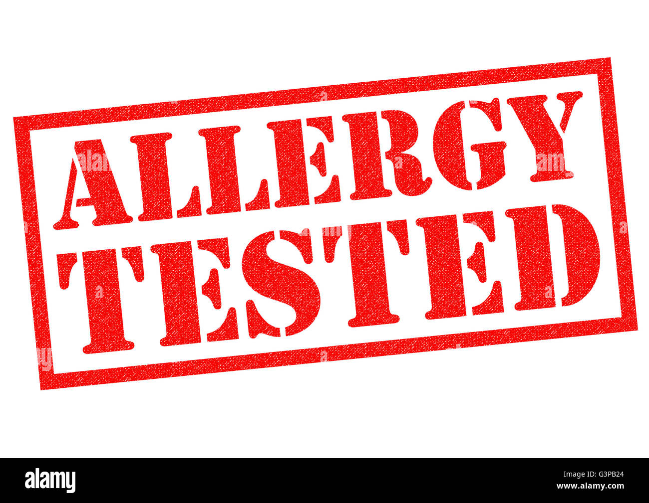 Allergie getestet roten Stempel auf einem weißen Hintergrund. Stockfoto