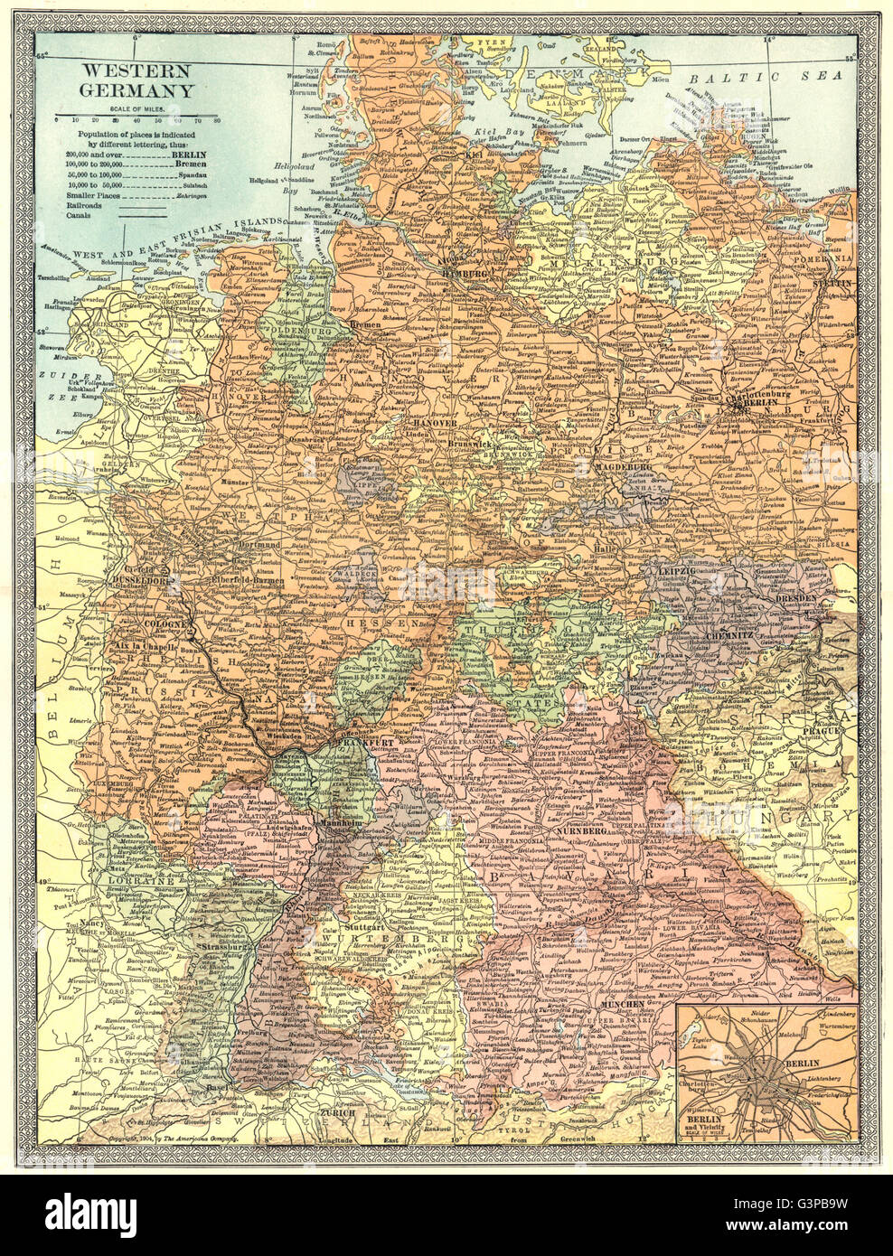 WESTDEUTSCHLAND. Berlin Umgebung Einschub. Preußen, 1907 Antike Landkarte Stockfoto