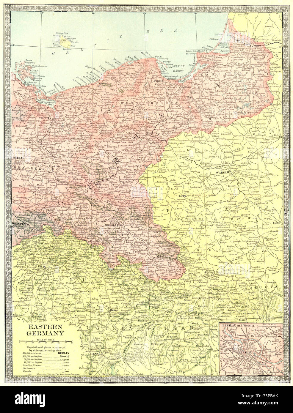 OSTDEUTSCHLAND. Breslau/Wroclaw Umgebung Einschub. Preußen, 1907 Antike Landkarte Stockfoto