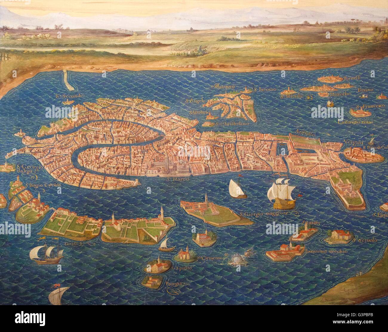 Panorama Plan von Venedig, von Ignazio Danti, Galerie der Landkarten, Vatikanische Museen, Rom, Italien Stockfoto
