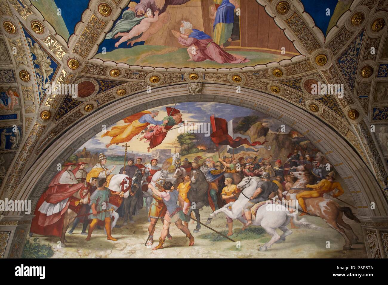 Abschlagen von Attila, 1513-14, Zimmer von Esplandian, Stanzen des Raffael, Apostolischen Palast, Vatikanische Museen, Rom, Italien Stockfoto