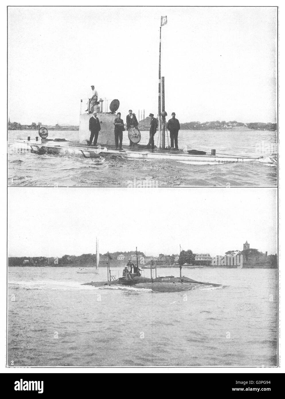 Niederlande: U-Boot; 1 Protector Kreuzfahrt Trim; 2 Boot Newport, 1907 Stockfoto