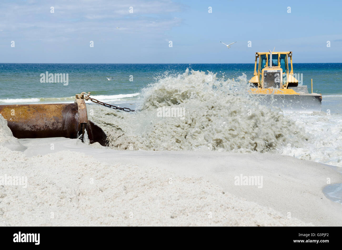 Küstenschutz auf Sylt, hydraulische füllen mit Sand im Jahr 2012, Strand von Kampen, Insel Sylt, Schleswig-Holstein Stockfoto
