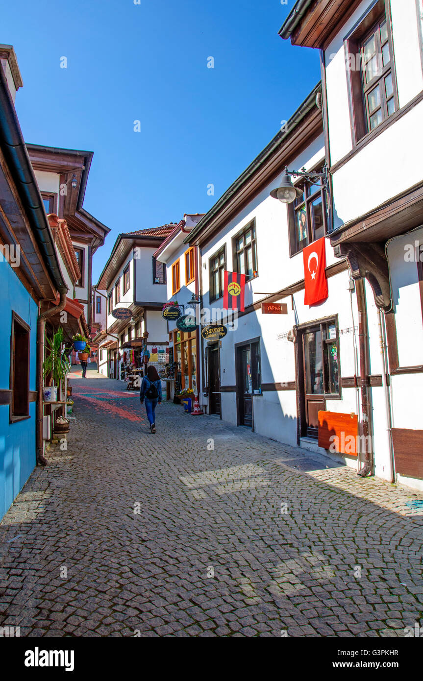 ESKISEHIR, Türkei - 29. Mai 2016: historische, bunte Häuser und Straßen von Odunpazari, in Eskisehir-Türkei am 29. Mai 2016 Stockfoto
