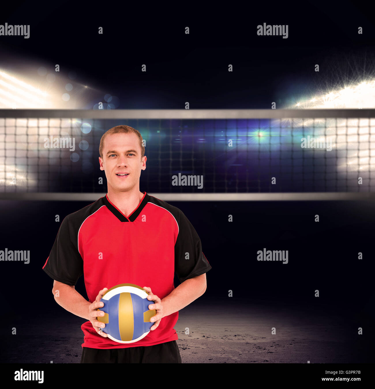 Zusammengesetztes Bild der Sportler halten einen volleyball Stockfoto