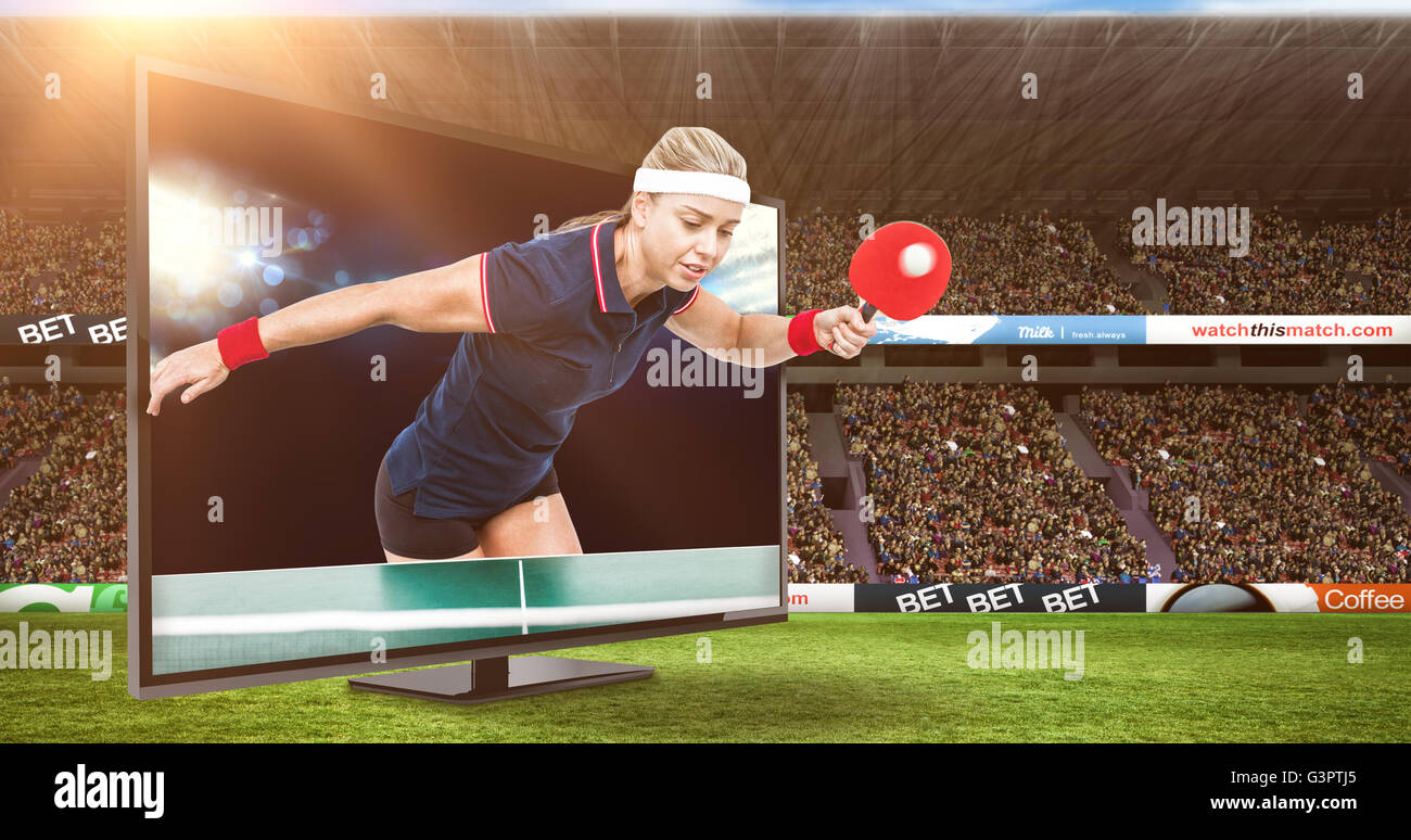 Zusammengesetztes Bild Sportlerin, Pingpong spielen Stockfoto