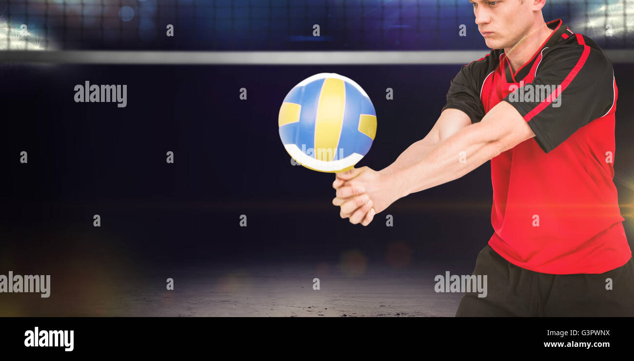 Zusammengesetztes Bild des Sportlers einen Volleyball spielen Stockfoto