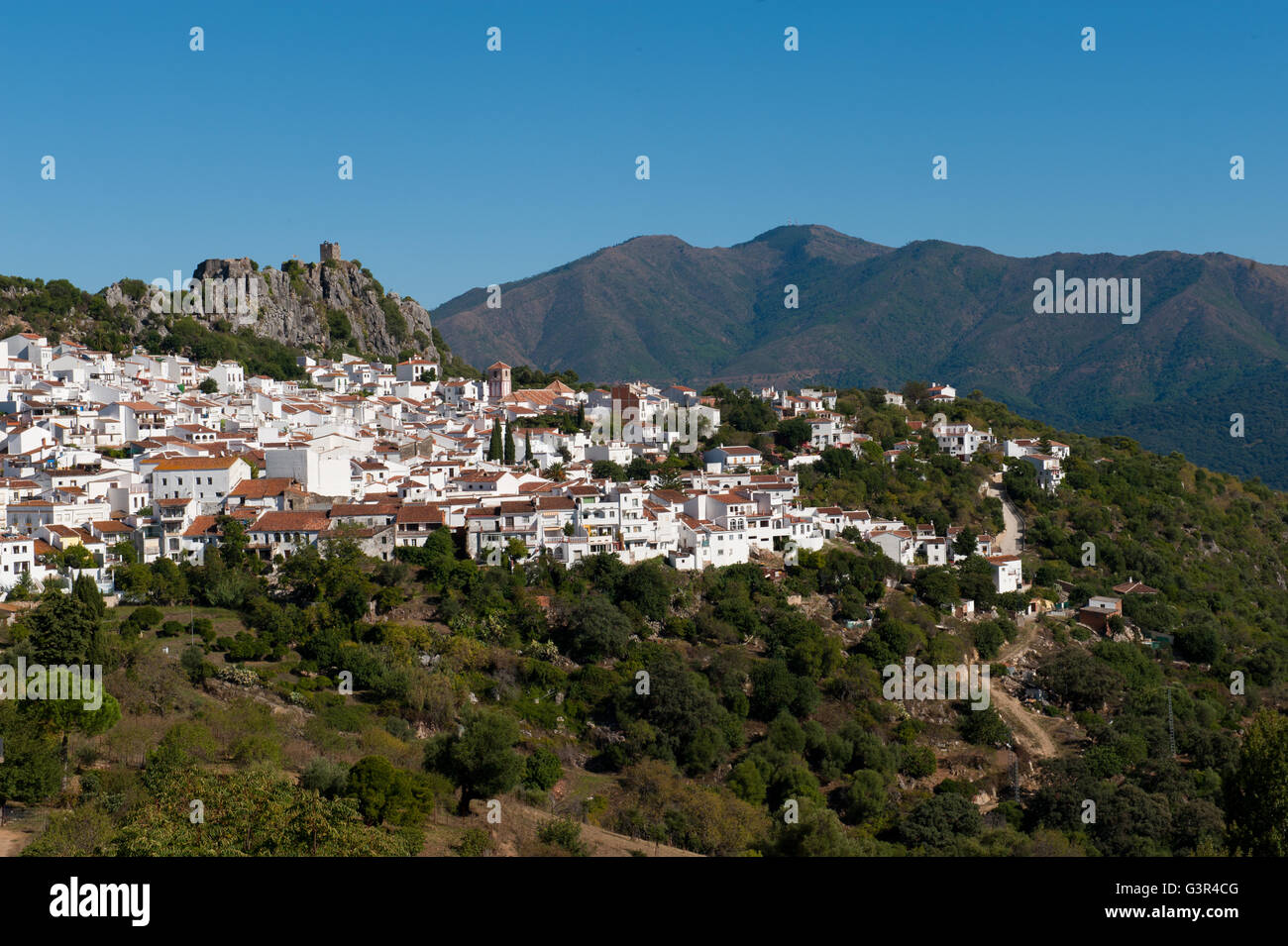 Weißes Dorf Gaucin, Serrania de Ronda, Andalusien, Spanien. Landeinwärts von der Costa del Sol Stockfoto