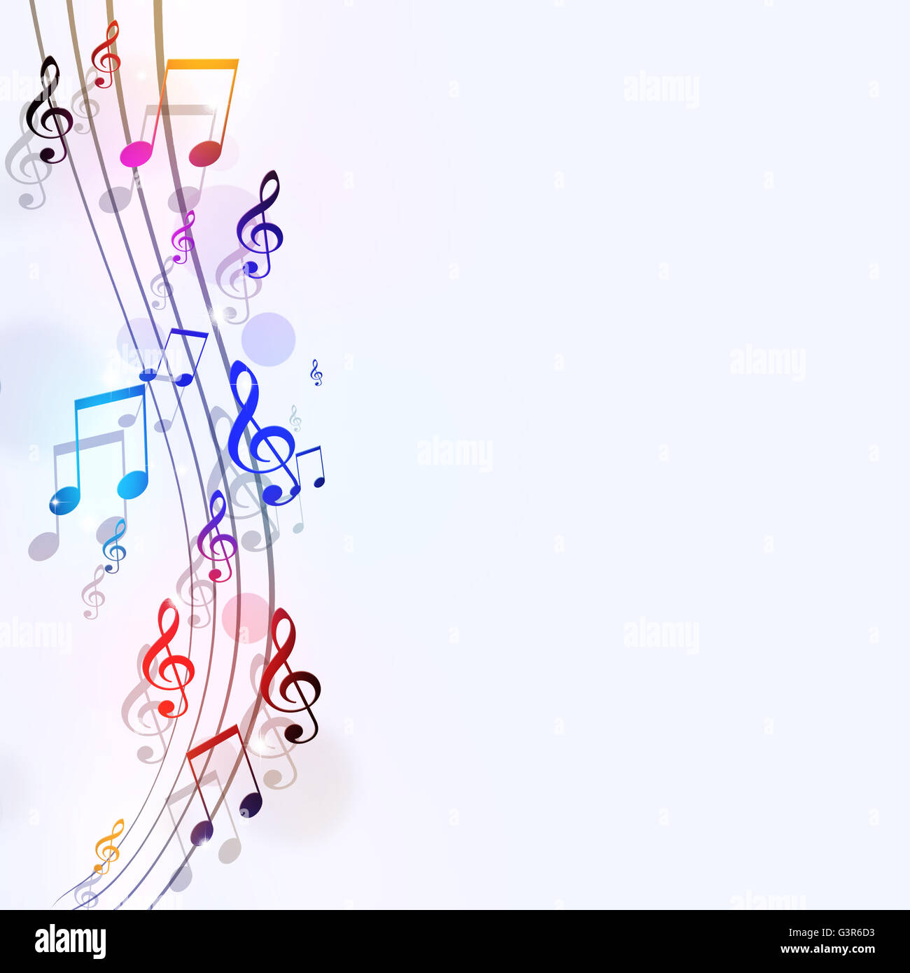 abstrakte hellen Hintergrund mit mehrfarbigen Musiknoten Stockfoto