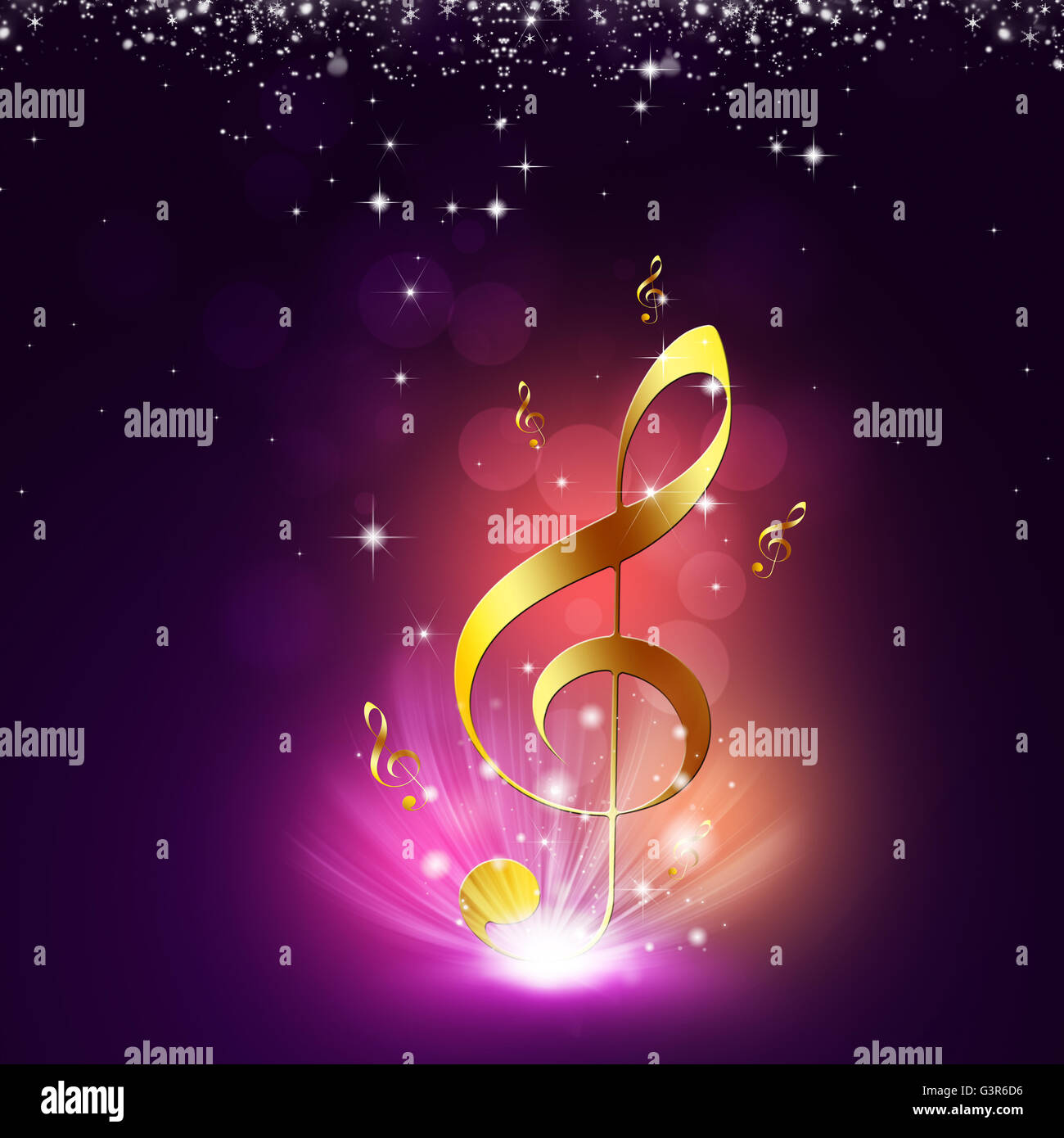 abstrakte goldene Musiknoten auf rotem Grund Stockfoto