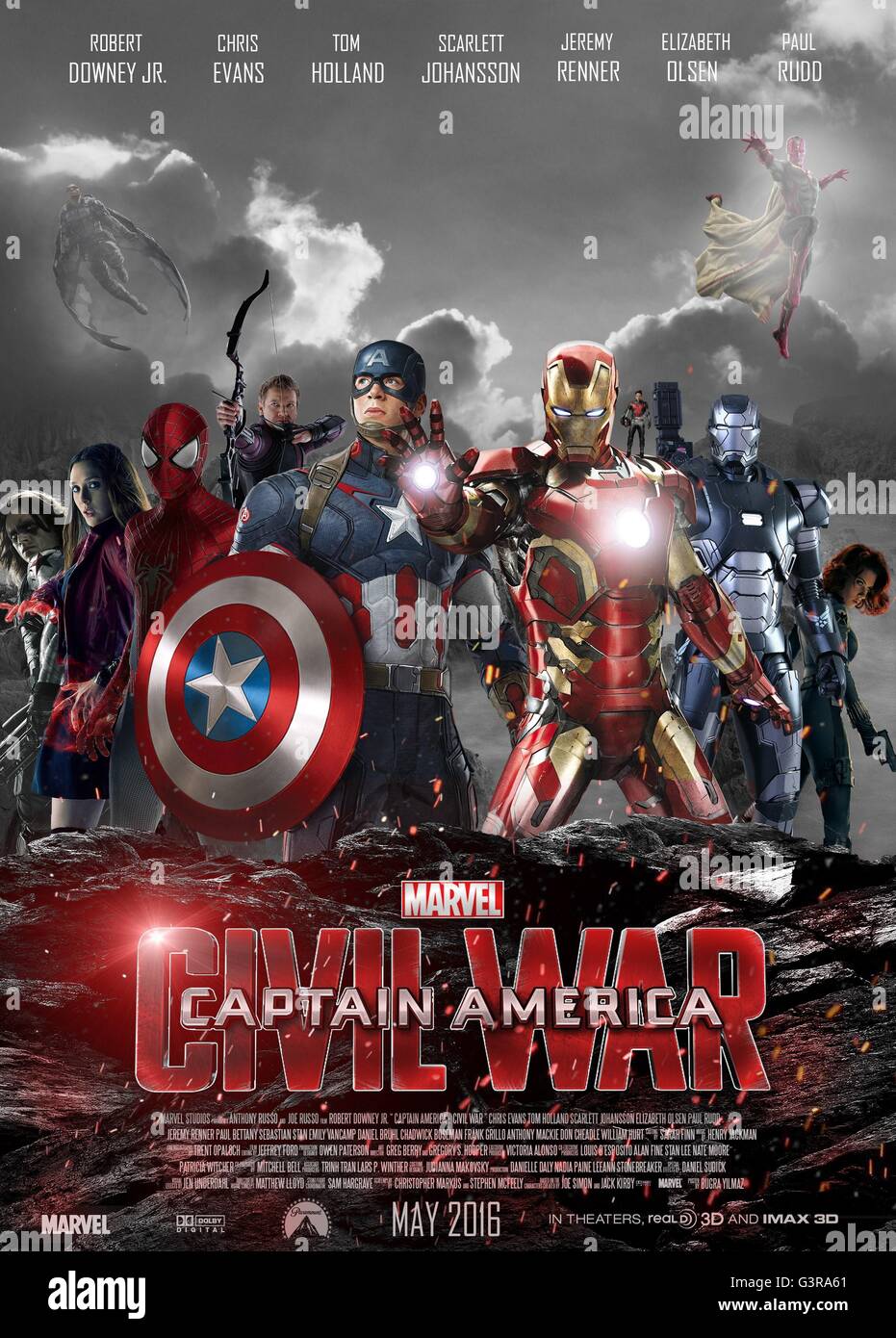 Captain America: Zivile Kriegsjahr: 2016 USA Regie: Anthony Russo, Joe Russo Chris Evans, Robert Downey Jr. Filmplakat (USA) Stockfoto