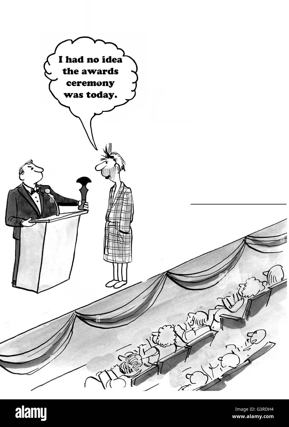 Geschäftliche Cartoon zu einem Auszeichnungen-Empfänger, die über die Zeremonie vergessen haben. Stockfoto