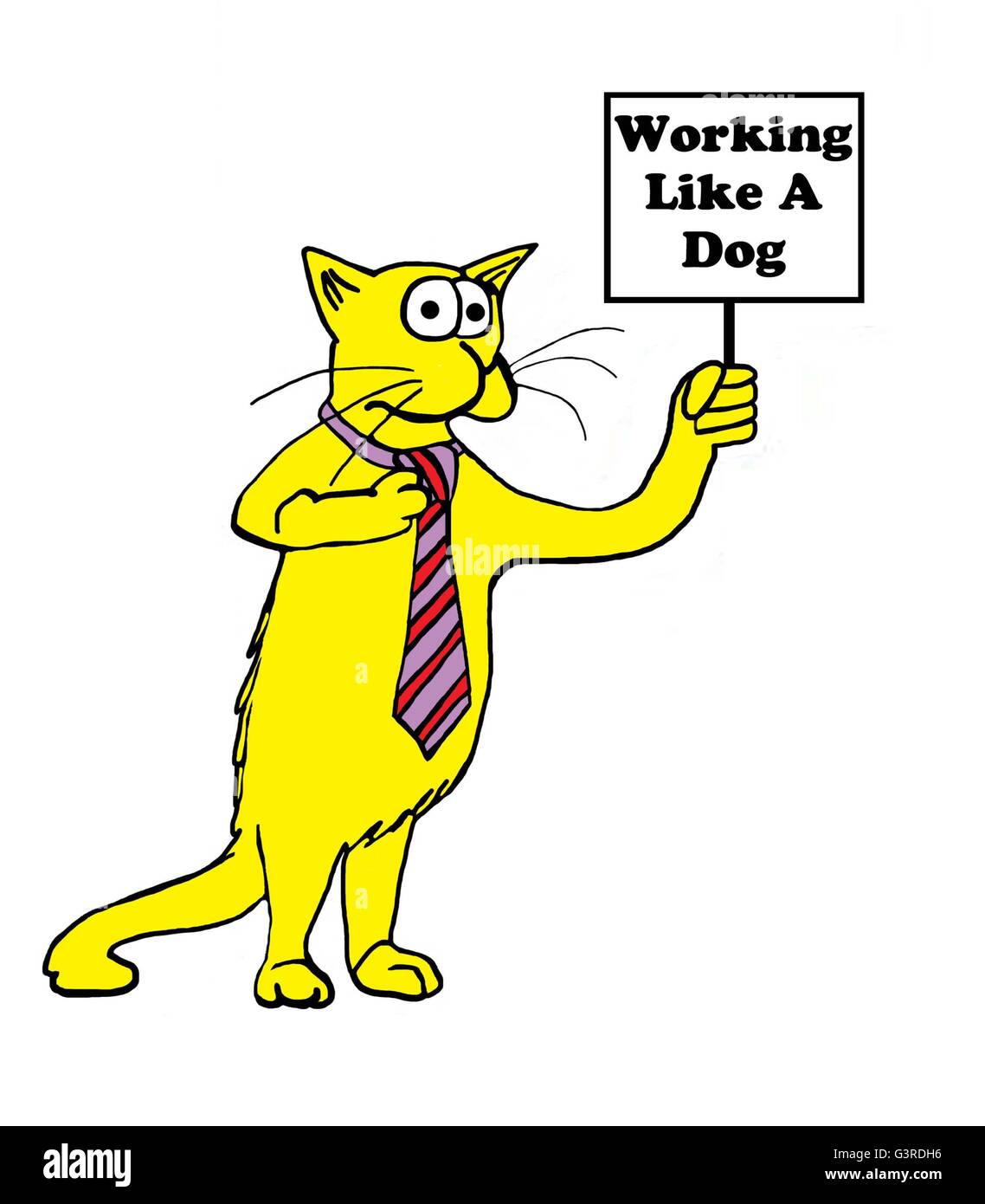 Tier und Business cartoon über eine Katze, die wie ein Hund funktioniert. Stockfoto