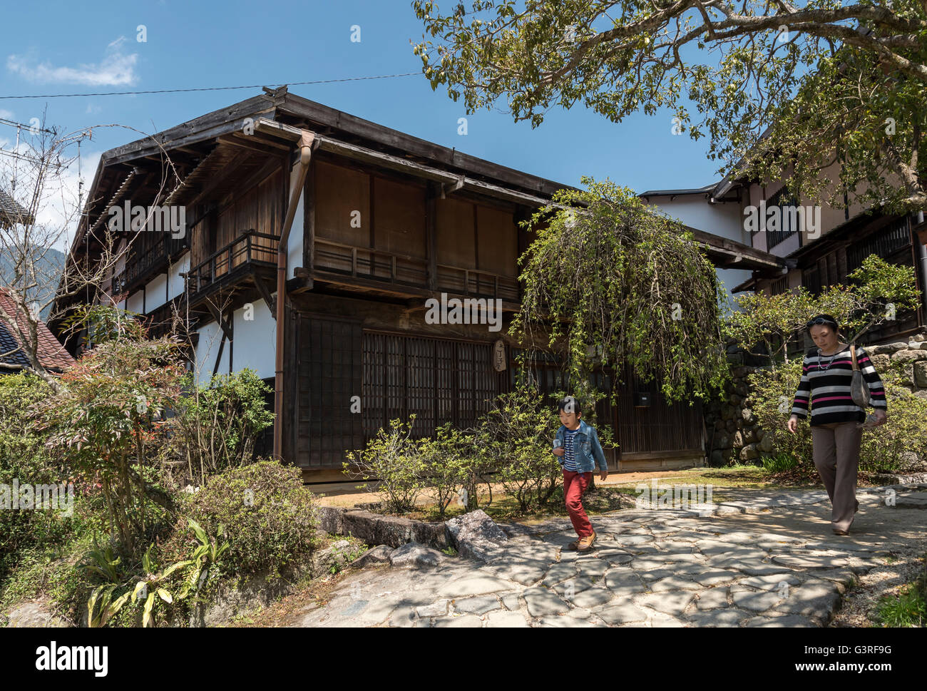 Traditionellen Holzhaus in Terashita, Tsumango, Kiso-Tal, Japan Stockfoto