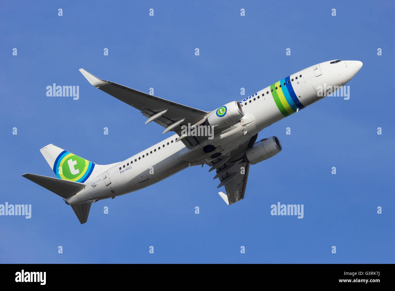 Transavia Boeing 737NG Abflug vom Flughafen Schiphol Stockfoto