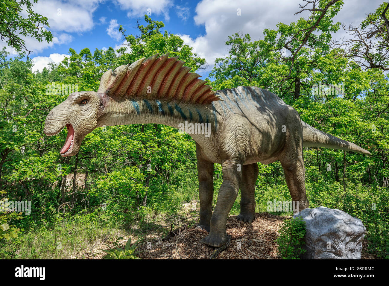 Amargasaurus Dinosaurier lebendig, Assiniboine Park Zoo, Winnipeg, Manitoba, Kanada. Stockfoto