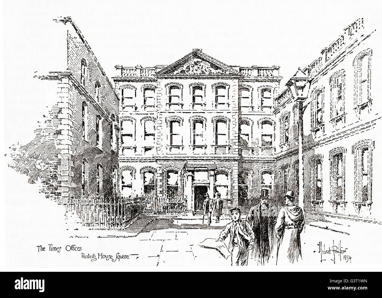 Die Zeiten Office Printing House Square, London, England im 19. Jahrhundert. Stockfoto