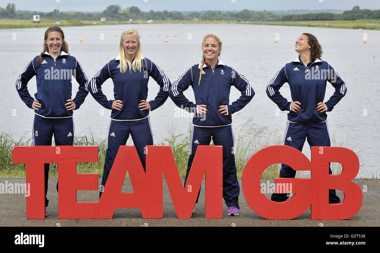 Windsor, Berkshire, UK. 14. Juni 2016. (l, R) Jess Walker, Rachel Cawthorn, Rebeka Simon und Louisa Gurski (Womens K4 500m Team). TeamGB verkünden die Kanu-Sprint-Team für die Olympischen Spiele in Rio2016. Dorney Lake. Windsor. Berkshire. VEREINIGTES KÖNIGREICH. 14.06.2016. Bildnachweis: Sport In Bilder/Alamy Live-Nachrichten Stockfoto