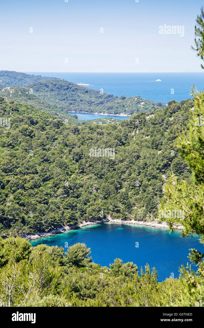Ein Blick vom Zaklopatica Stadt Lastovo eine Insel in Kroatien. Stockfoto