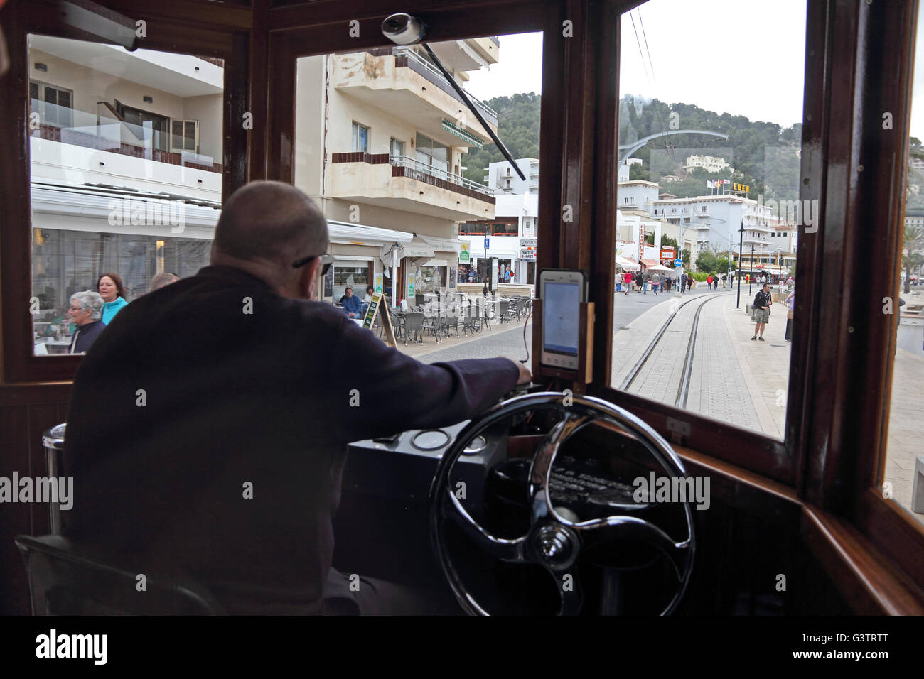 Blick vom Tram unterwegs von Port de Soller nach Soller, Mallorca Stockfoto