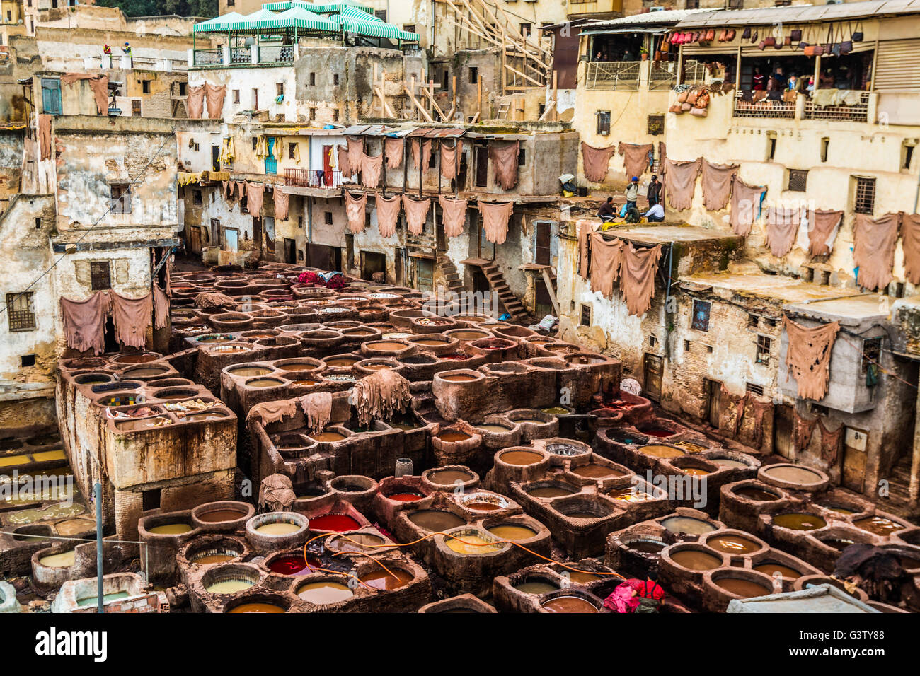 Die Gerberei in Fez Stadt Marokko Stockfoto