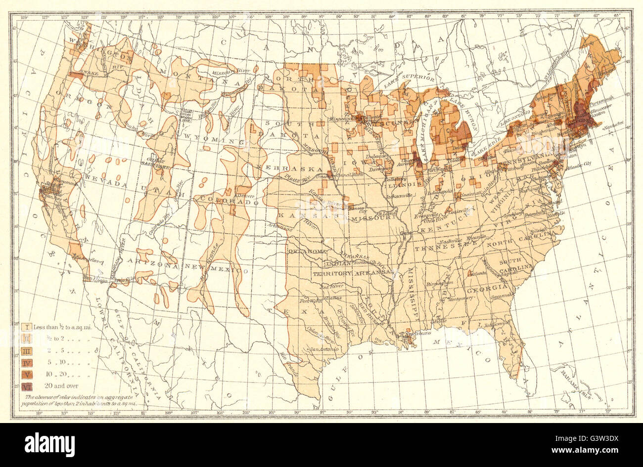 USA: Dichte der Eingeborenen von Kanada:, 1900 Antike Landkarte Stockfoto