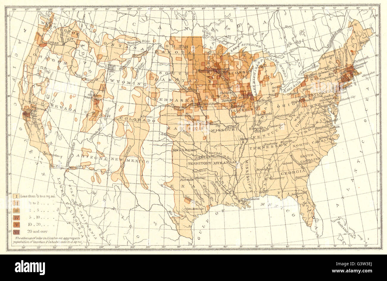 USA: Dichte der Skandinavier:, 1900 Antike Landkarte Stockfoto