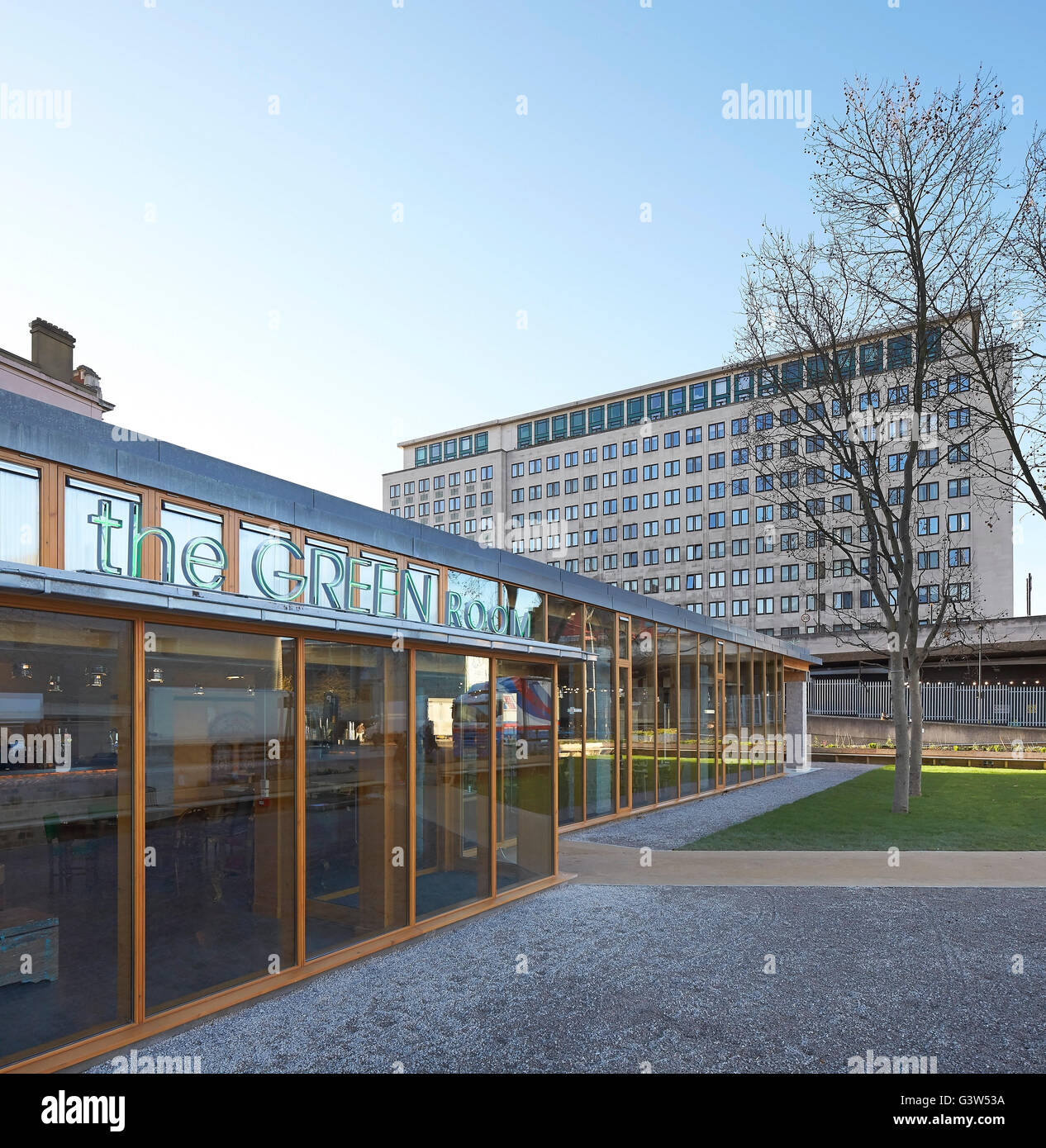 Außenfassade Perspektive. Das grüne Zimmer, London, Vereinigtes Königreich. Architekt: Benjamin markiert, 2015. Stockfoto