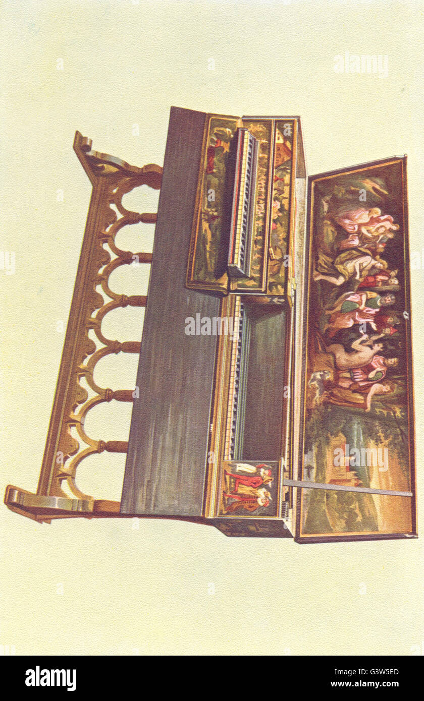 Musikinstrumente: Doppel-Spinett und Virginal, drucken Jahrgang 1945 Stockfoto