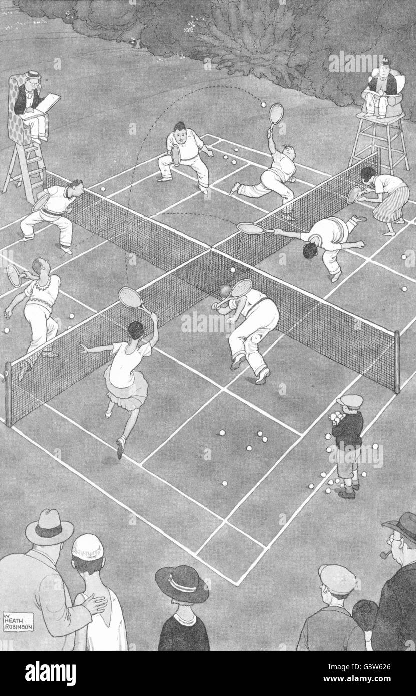 HEATH ROBINSON: Double cross Energiesparens Raum lokale Tennisturniere, 1920 Stockfoto