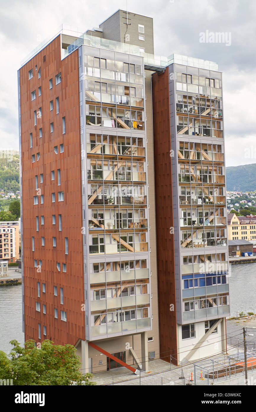 Die weltweit größten Holz gerahmt Gebäude in Bergen, Norwegen Stockfoto