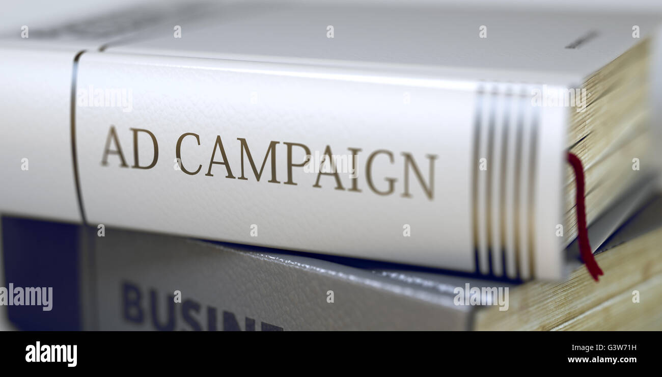 Anzeigenkampagne. Buchtitel auf dem Buchrücken. Stockfoto