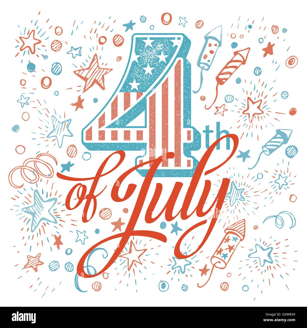 American Independence Day Schriftzug Design. Eine Vorlagenhintergrund für Grußkarten, Poster, Flugblätter und Broschüre. Vektor-illustration Stock Vektor