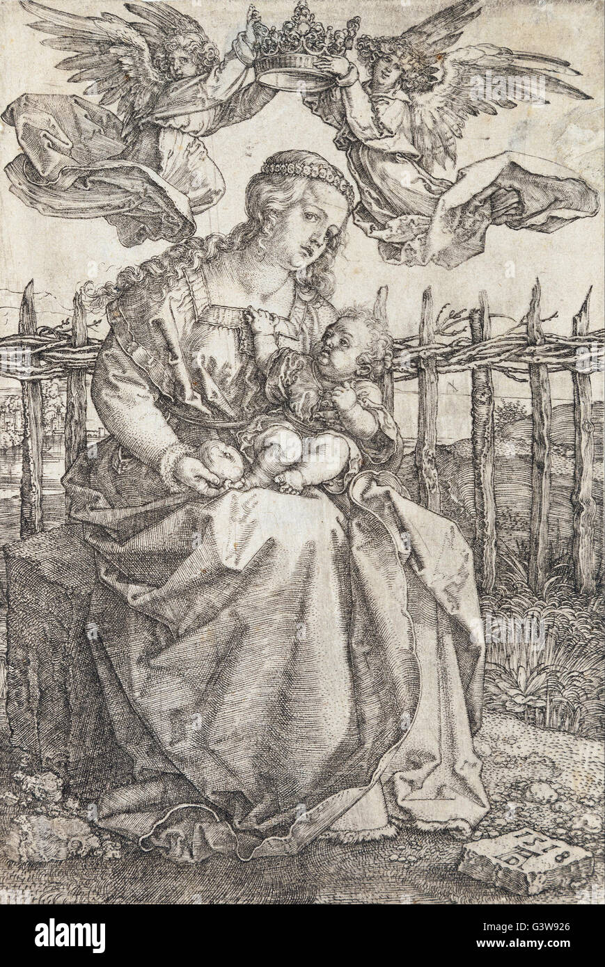 Albrecht Dürer - Jungfrau Maria von zwei Engeln gekrönt Stockfoto