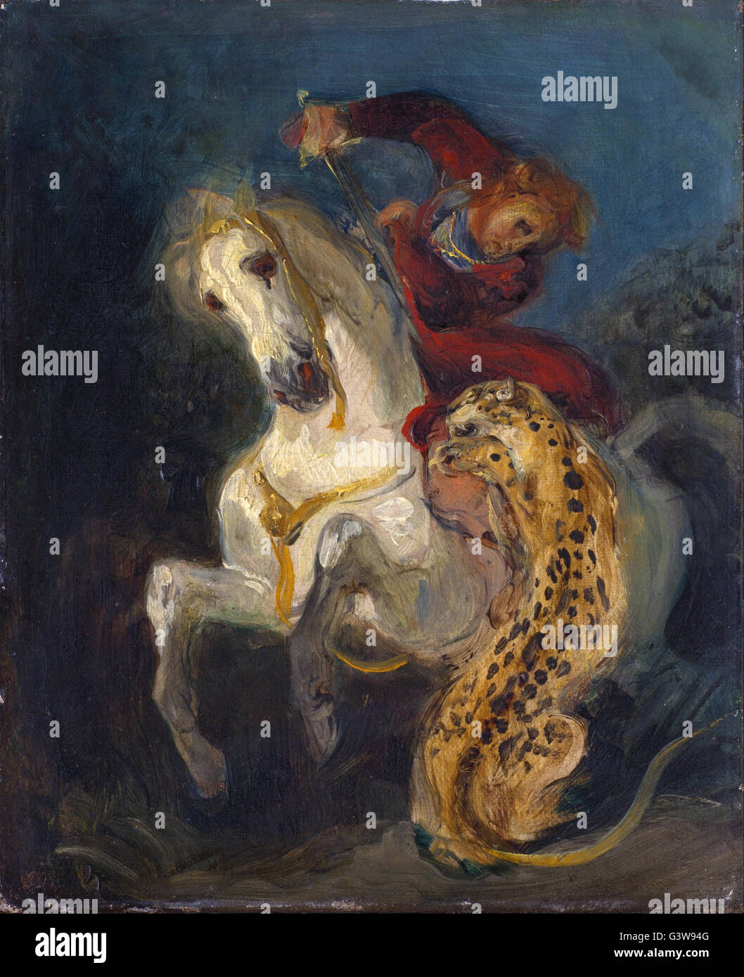 Eugène Delacroix - Fahrer angegriffen durch einen Jaguar Stockfoto