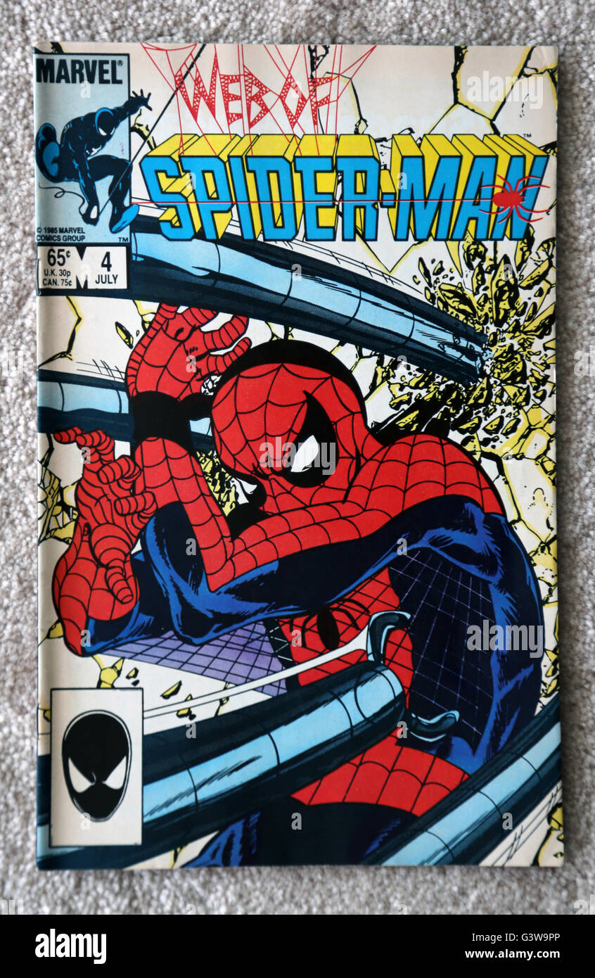 Web Of Spider-Man Marvel Vintage Comic-Buch Stockfoto