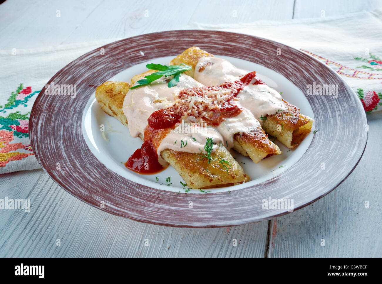 Papadzules Spanisch (Mexiko), von Maya ist ein traditionelles Gericht aus Yucatan Stockfoto