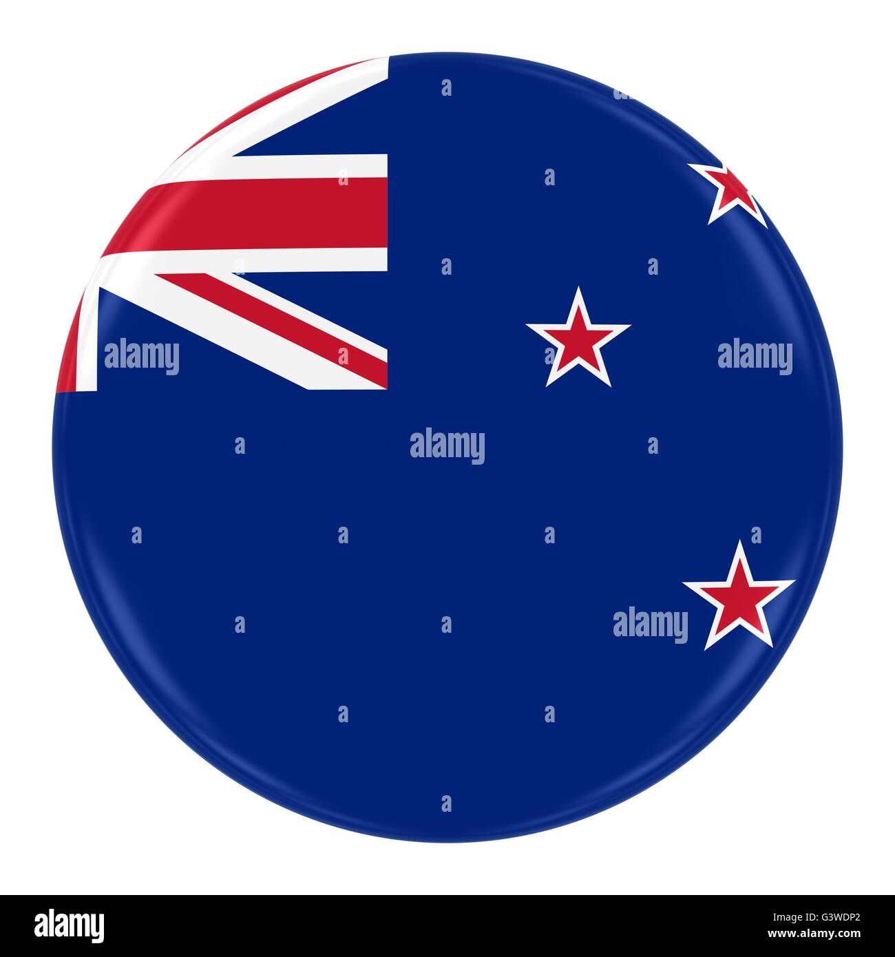 Neuseeland Fahne Abzeichen - Flagge der Schaltfläche "New Zealand" Isolated on White Stockfoto