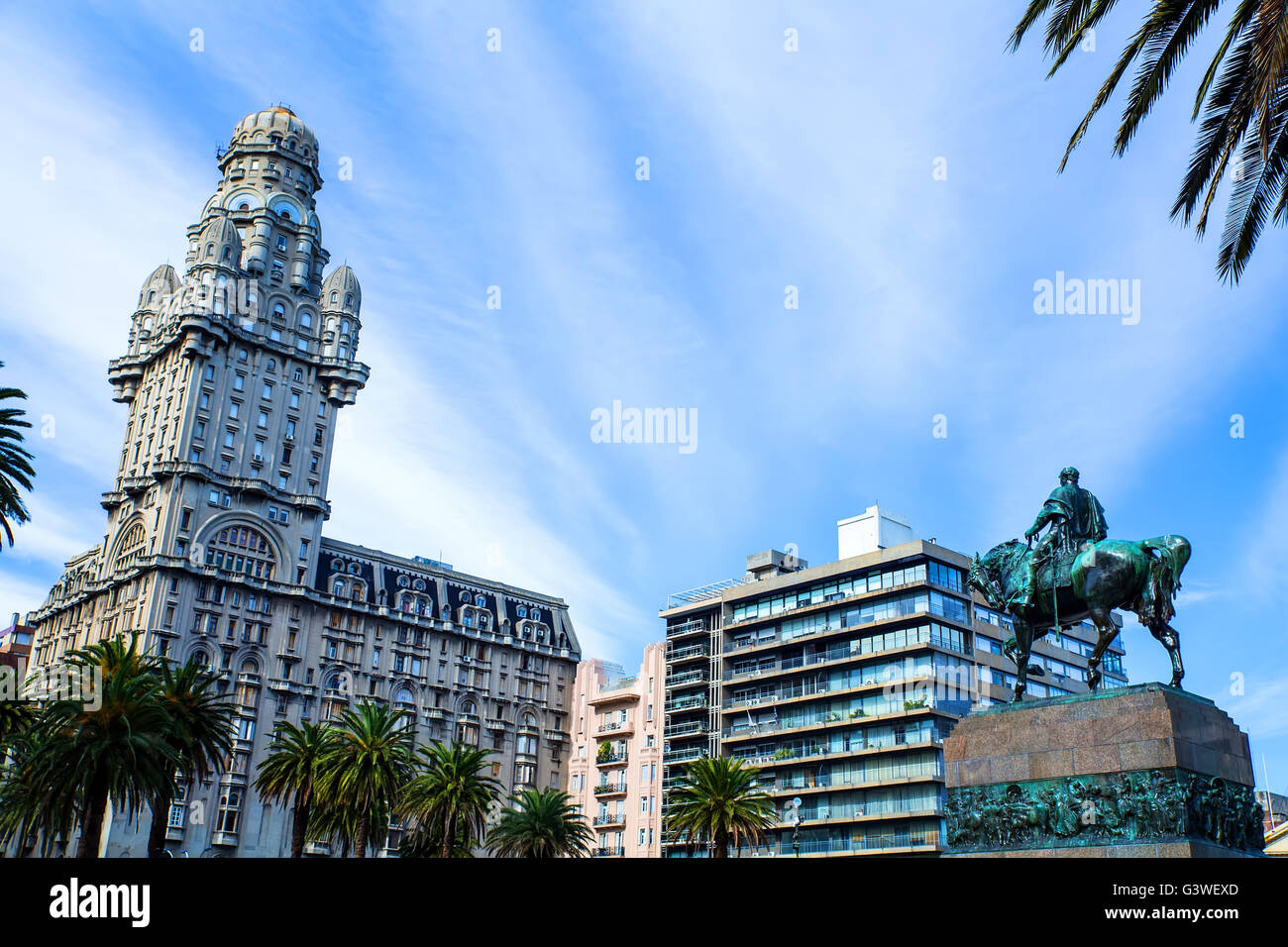 Blick über die Plaza Independencia in Montevideo, Uruguay. Stockfoto