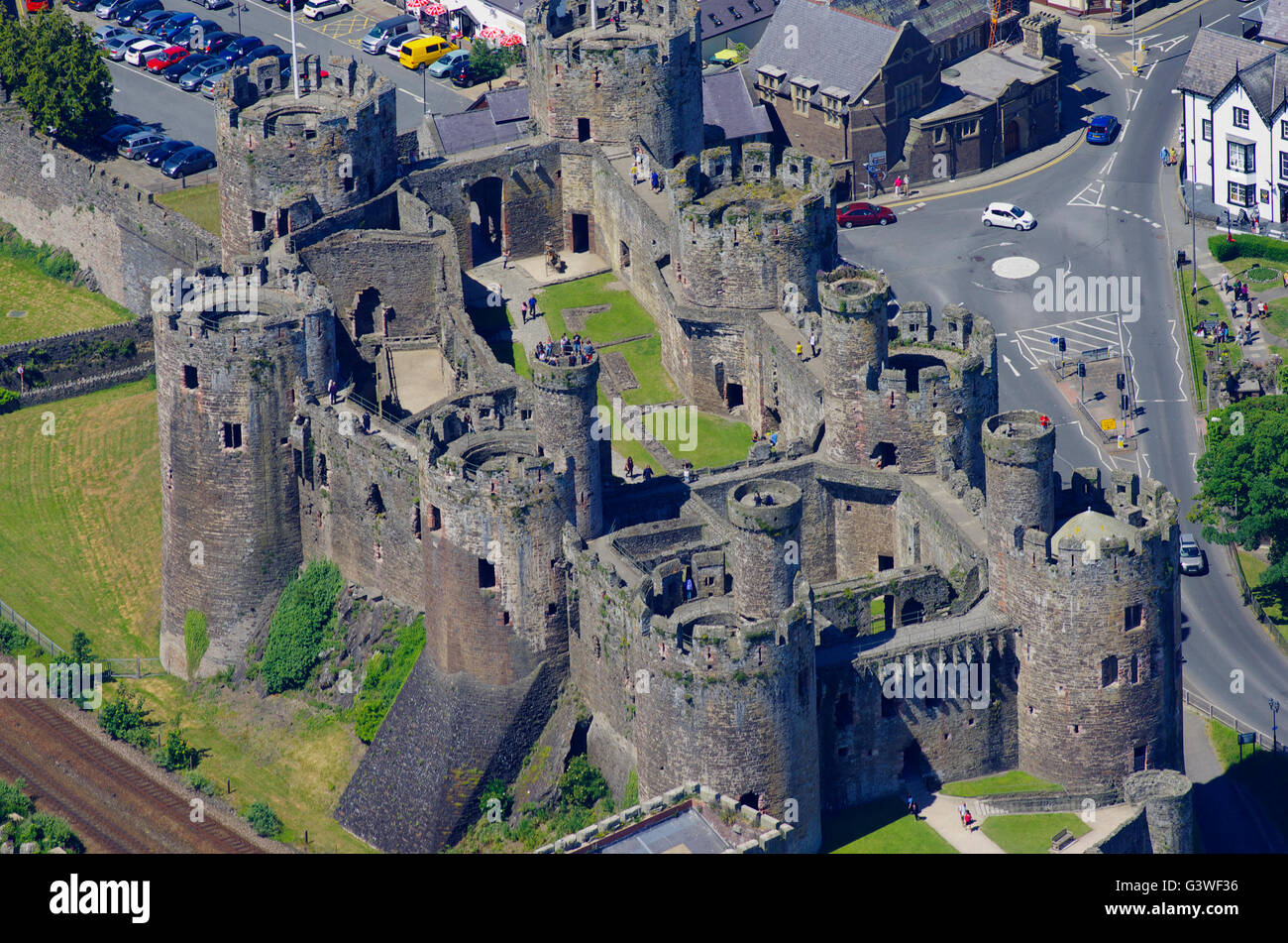 Antenne, Conwy Castle, Nordwales, Stockfoto