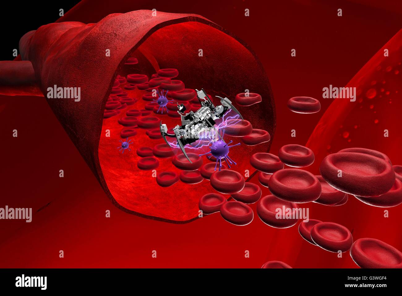 Blutgefäß mit Bloodcells durchströmt Stockfoto