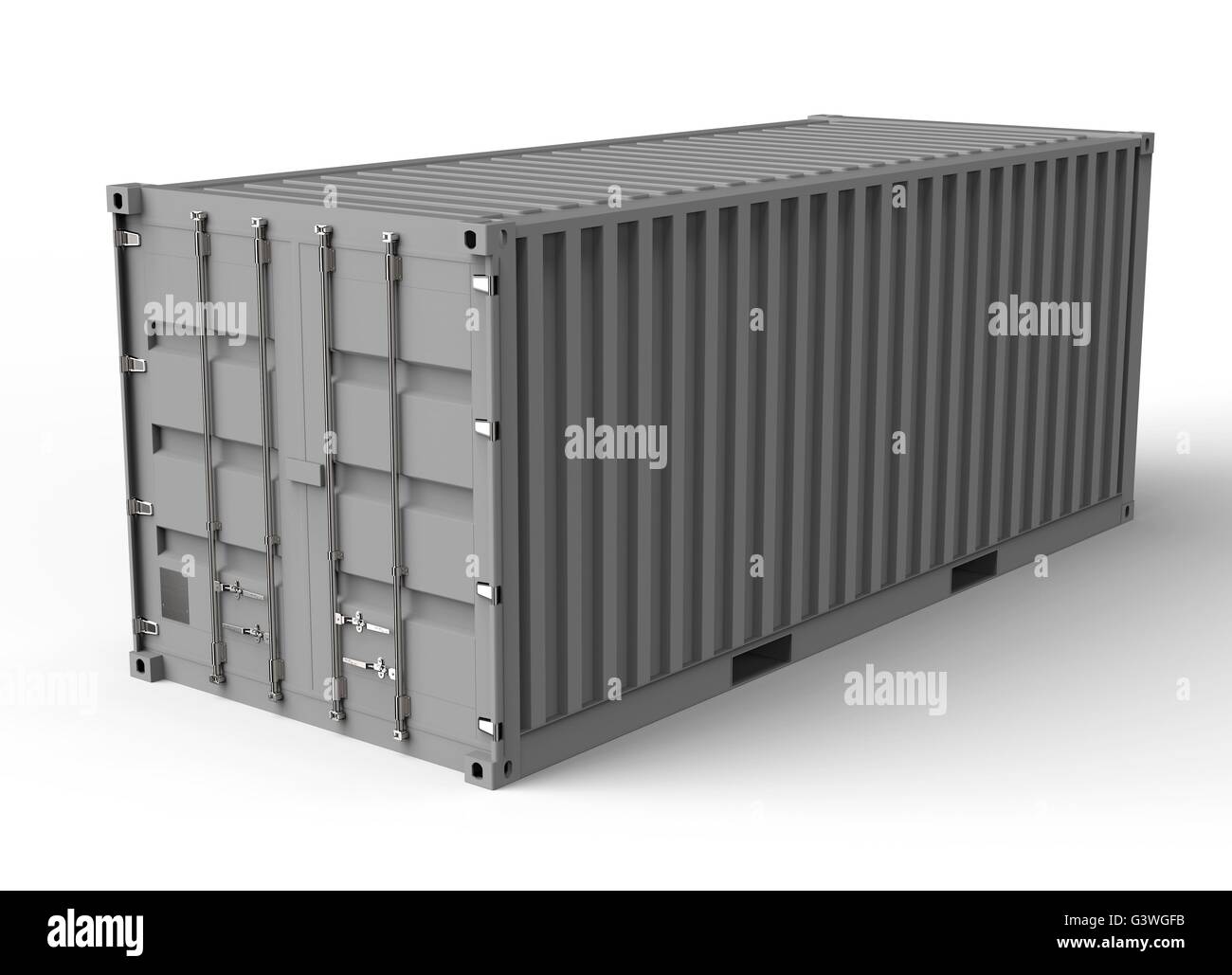 graue Container isoliert auf einem weißen Hintergrund. Stockfoto