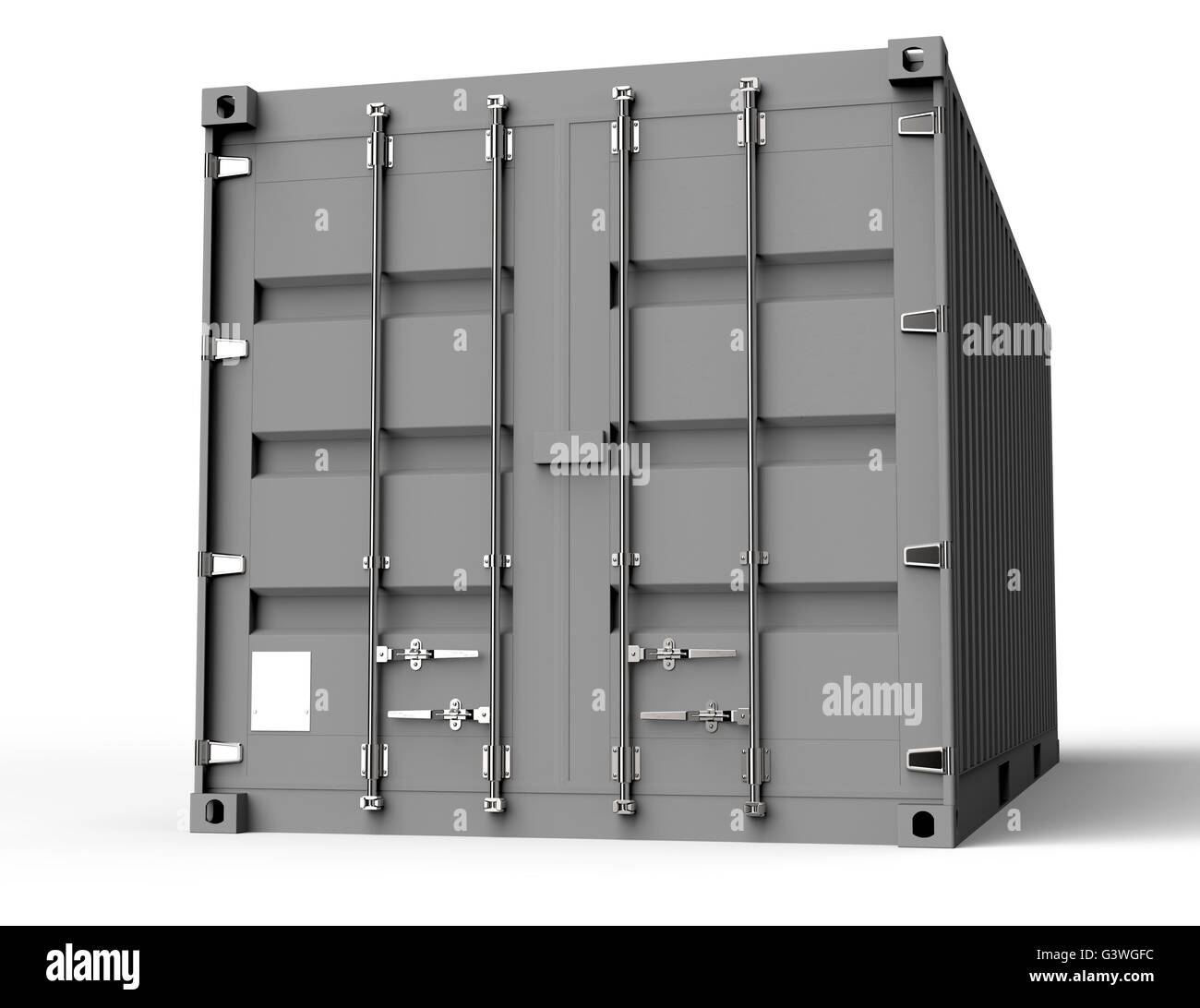graue Container isoliert auf einem weißen Hintergrund. Stockfoto