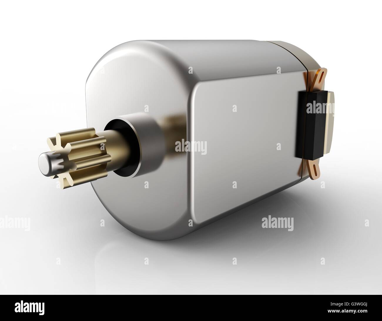 DC Elektromotor mit Getriebe, isoliert auf weiss. Stockfoto
