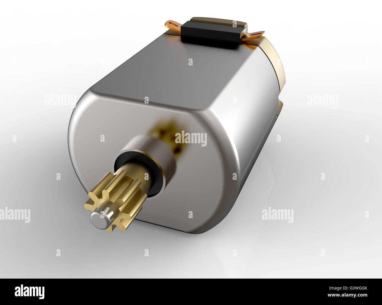 DC Elektromotor mit Getriebe, isoliert auf weiss. Stockfoto