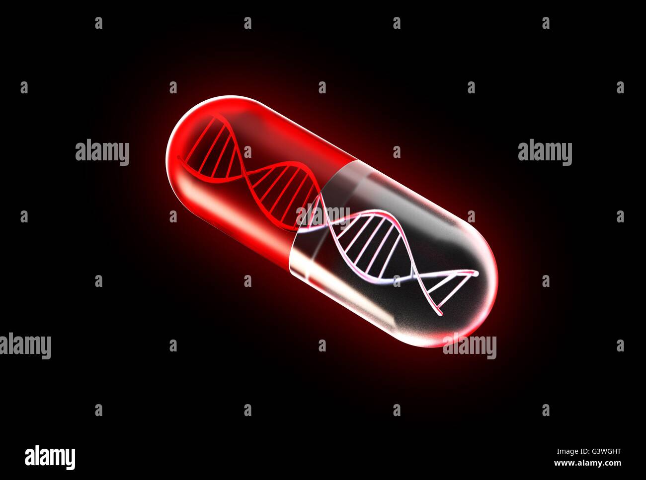 Genetische Medizin isoliert auf einem schwarzen Hintergrund Stockfoto